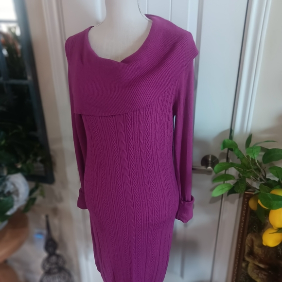 BCBG Max Azria Boysenberry Cable Knit SAHANA Midi Sheath Dress Size Large - Picture 3 of 10
